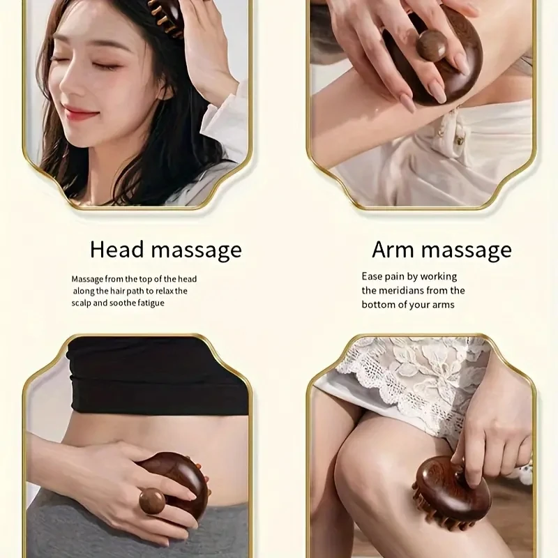 متعددة الوظائف الخشب العلاج تدليك مشط فروة الرأس رئيس مدلك خشب الصندل الطبيعي التعميم الأسنان غواشا كشط الجسم مدلك