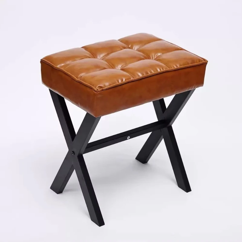 

Modern Portable Small Footstool X-Legs Square Artificial Leather Makeup Chair Environmentally Friendly Soft Footstool Bedroom