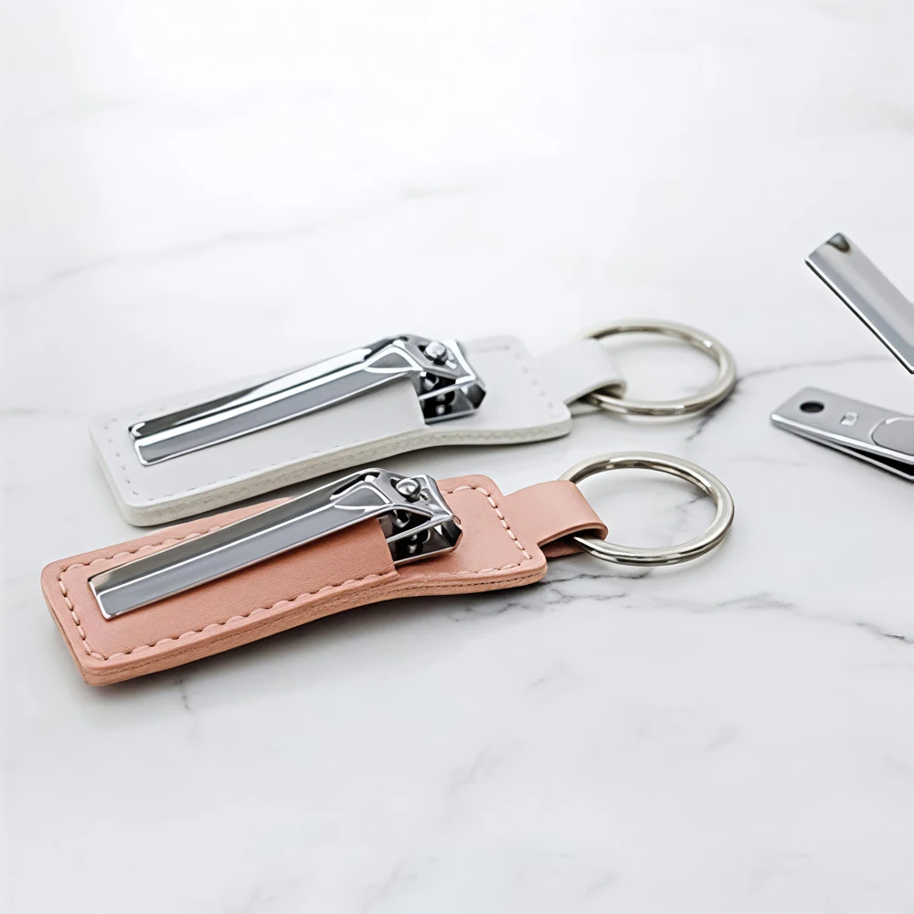 Macaron Color Foldable Nail Clipper Set with File, Stainless Steel Keychain Nail Cutter with PU Leather Case