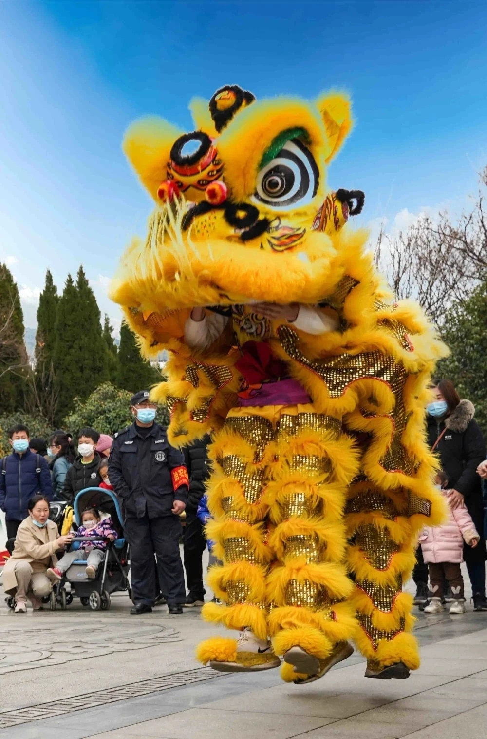 Lion Dance Mascot Costumes Chinese Folk Parade Yellow Wool Southern Lion Outfits for Halloween Xmas Carnival Fancy Advertising