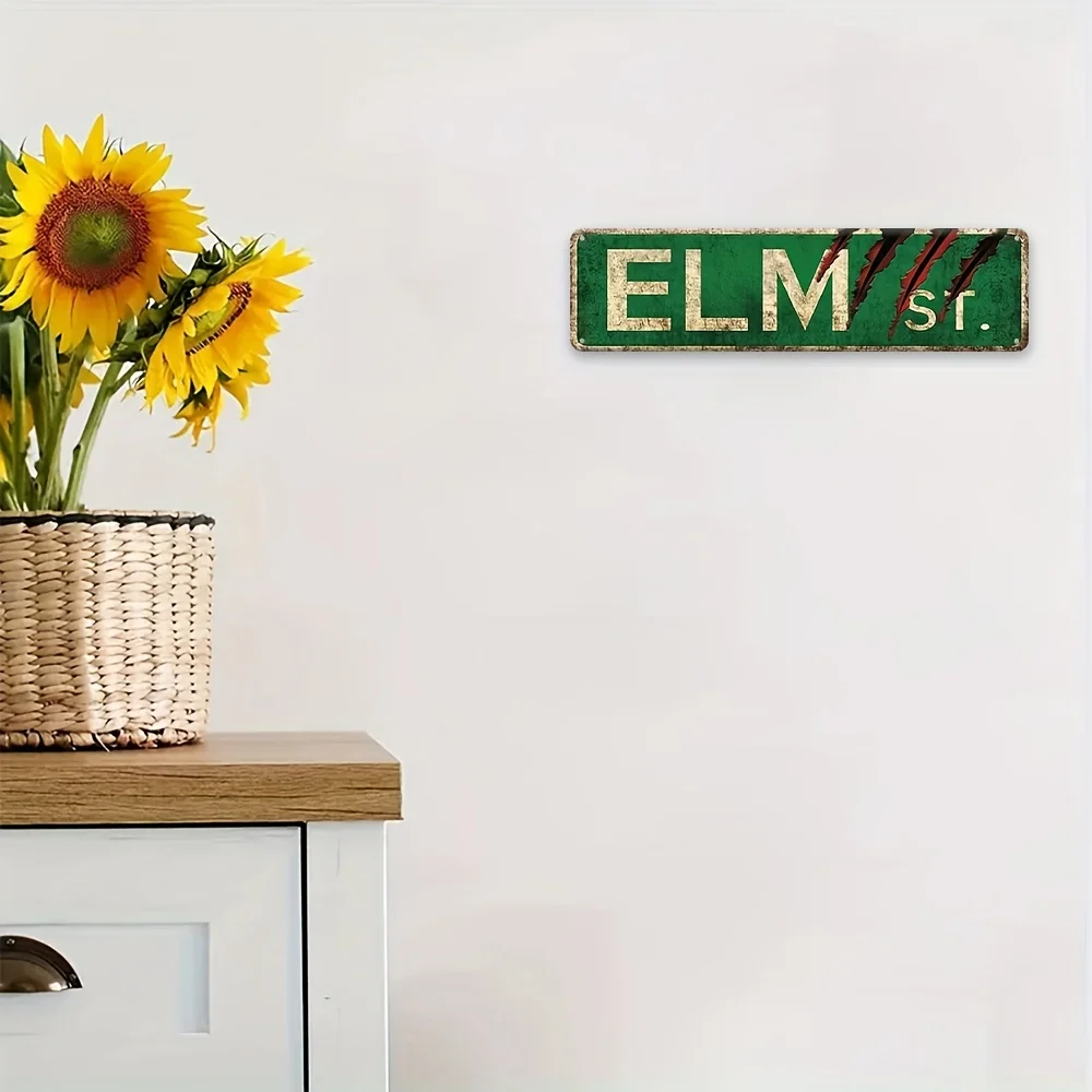 Elm Street Horror Movie Metal Sign: Rustic Retro Decorative Wall Sign, 4x16Inch (10x40cm), Aluminum, Wall Mounted, No Electricit