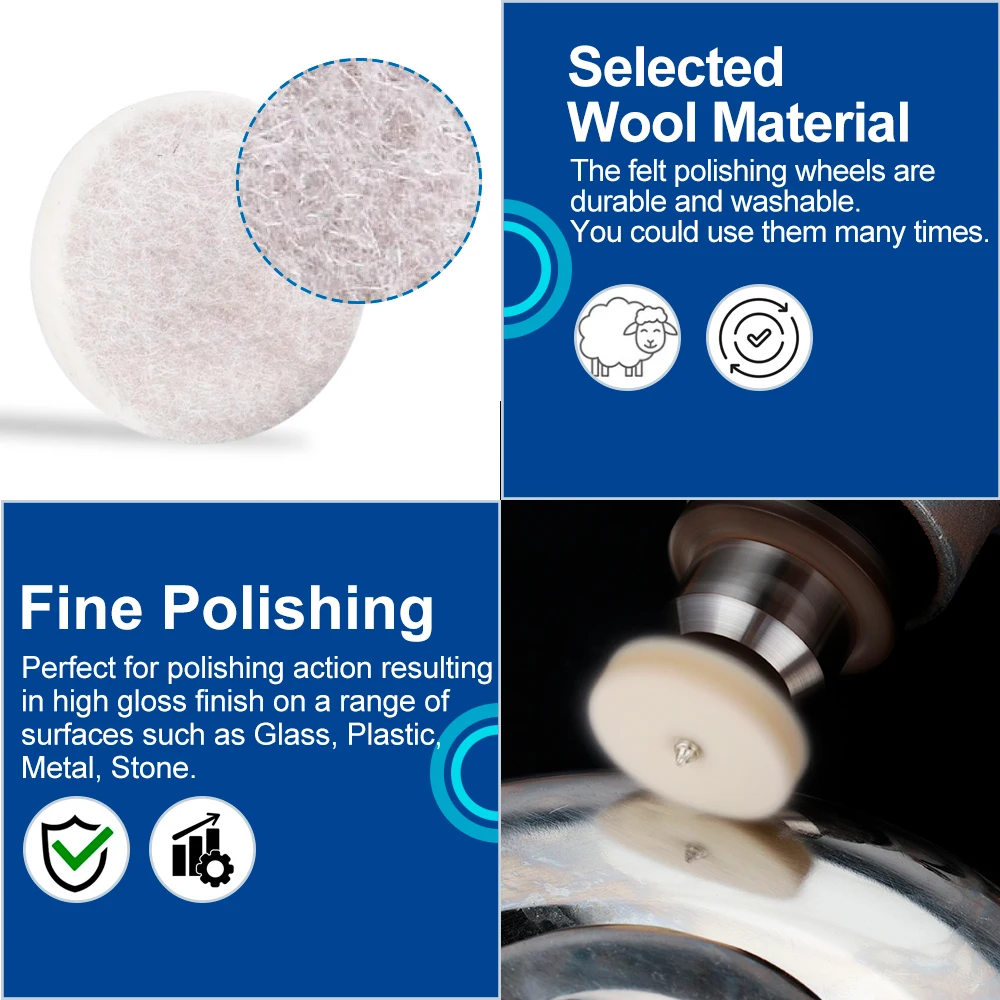 XCAN 52/105pcs 13/25mm Wool Felt Polishing Buffing Wheel Grinding Polishing Pads for Dremel Rotary Tool