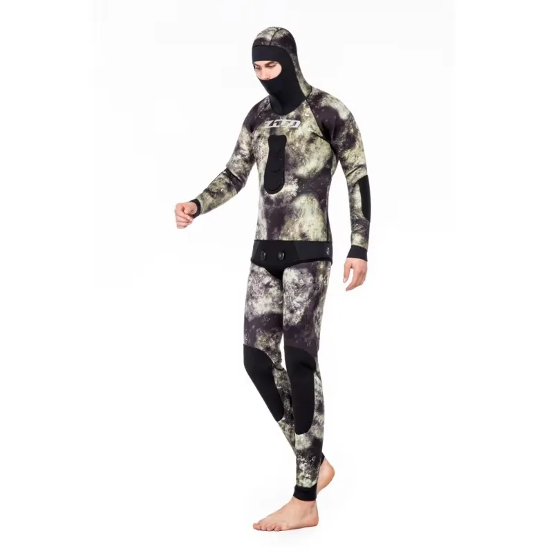 Customizable Whitewater Camo Spearfishing Wetsuit, 3.5mm Thick Neoprene Two Piece Diving Suit
