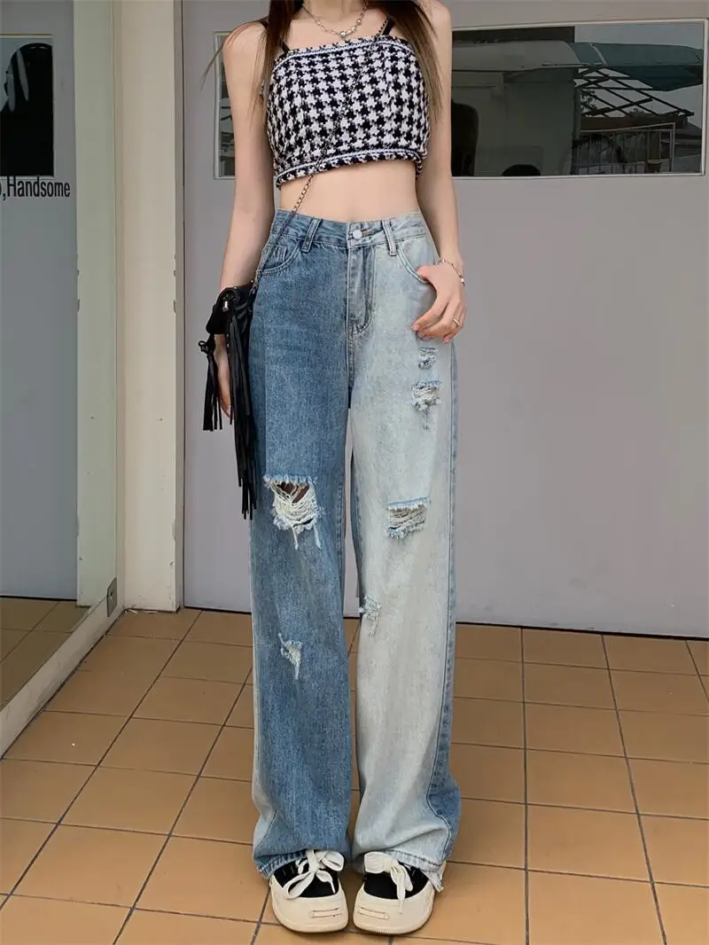 

Korean Summer Denim Skinny Trousers Ripped Jeans Japanese y2k High Shot Woman Hole Vintage Pencil Pants