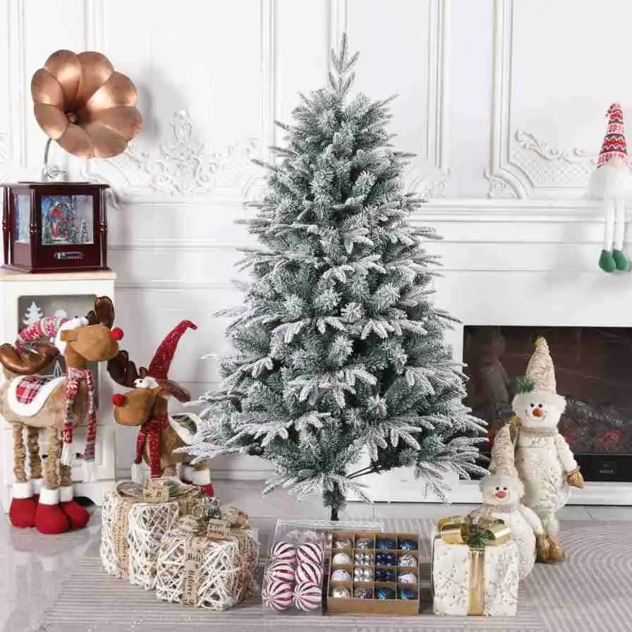 

Snow Christmas Tree PE Mixed PVC Flocking Less Snow Christmas Tree Decoration Christmas New Year Atmosphere 1.2M-3M