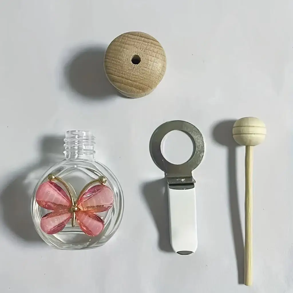 1Pc Car Butterfly Glass Bottle, Reusable Car Essential Oil Diffuser, Empty Glass Bottle Pure Decoration Car Accessories