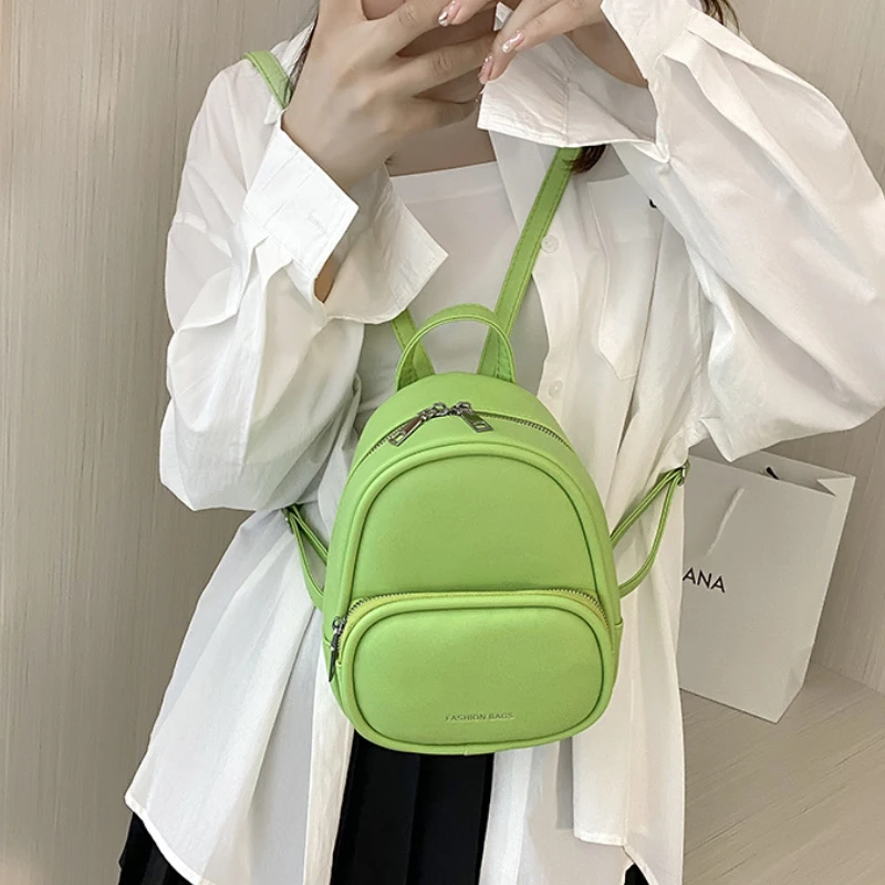 Fashion Mini Backpack Female Trendy New Candy Color Simplicity PU Leather Double Backpack Travel Cute Women Small Backpack