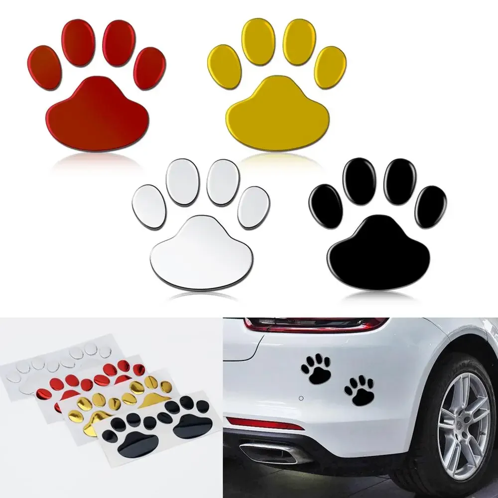 

2Pcs/Set Car Stickers and Decals Paw 3D Animal Dog Cat Bear Foot Prints Footprint Decal Car Sticker Silver Red Black Golden