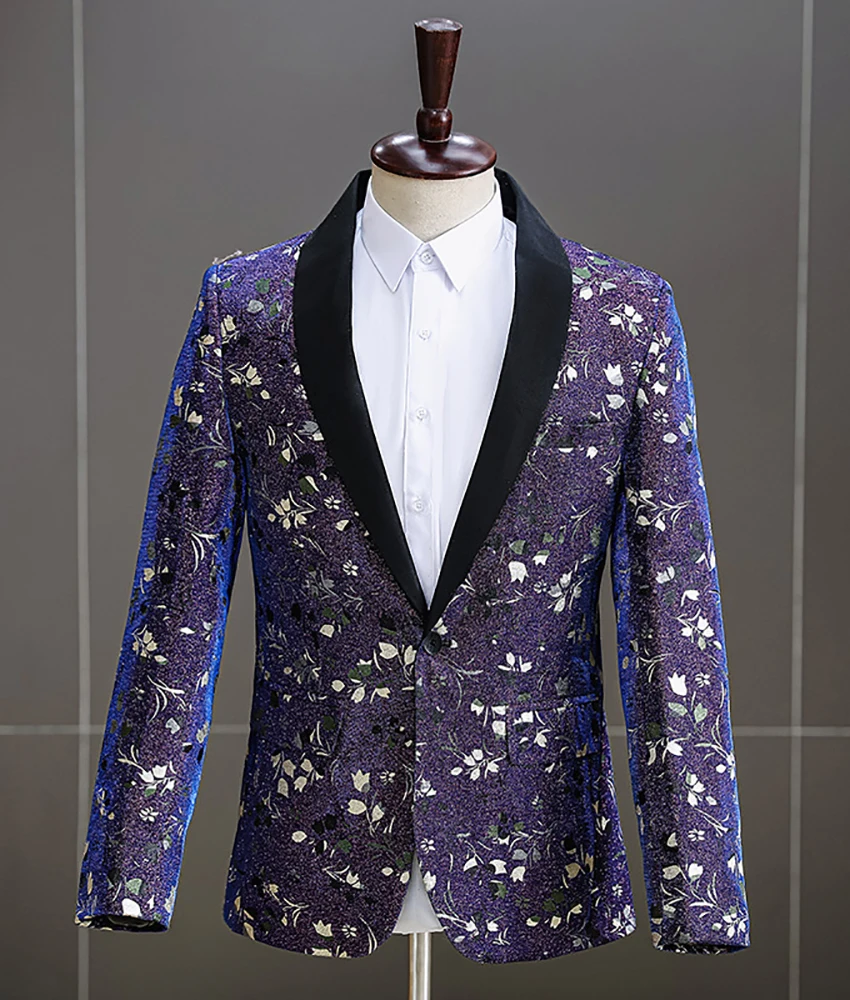 

Exquisite Blue purple embroidered suit jacket for self-cultivation A coat Men's Stage Costume Homecoming Gowns Wedding Tuxedos