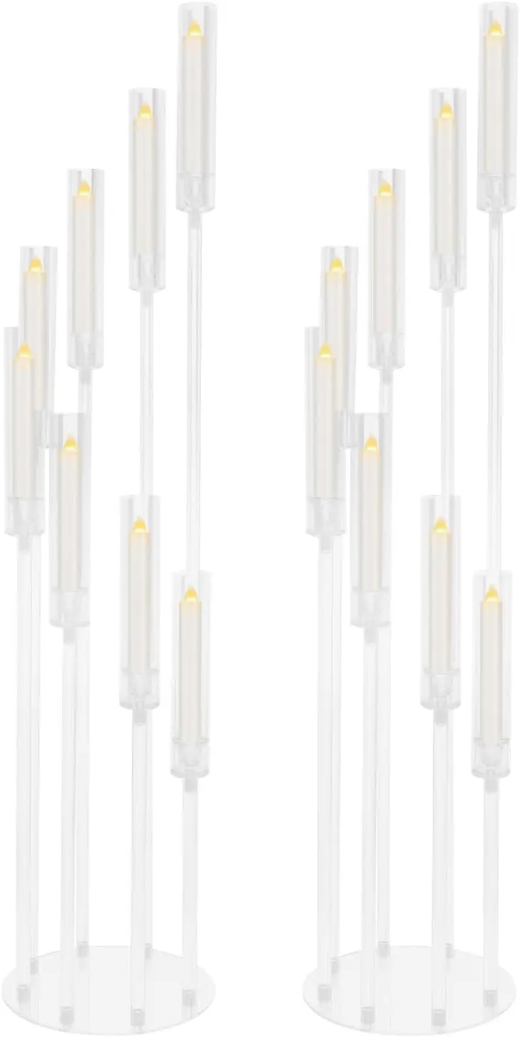 Acrylic Floor Candelabra 8 Arm Candle Holders Set Of Two Tall Clear Wedding Decor