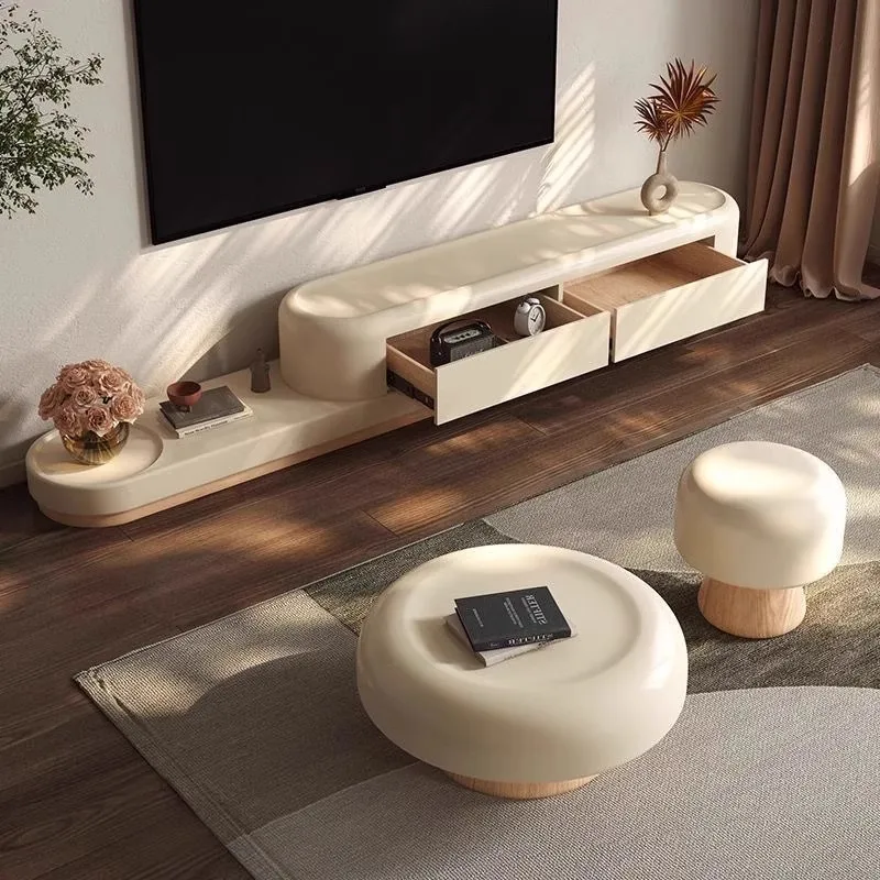 

Узкая минималистичная тумба под телевизор бежевого цвета, бело-бежевая, в японском современном стиле, для гостиной, с местом для хранения, мебель для дома