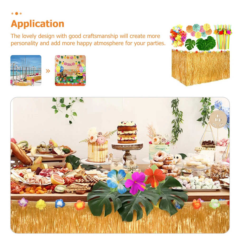 

1Set Table Skirt Decorations Premium Wood Plastic Paper Materials Grass Table Skirt for Hawaiian Party Supplies Tropical Party