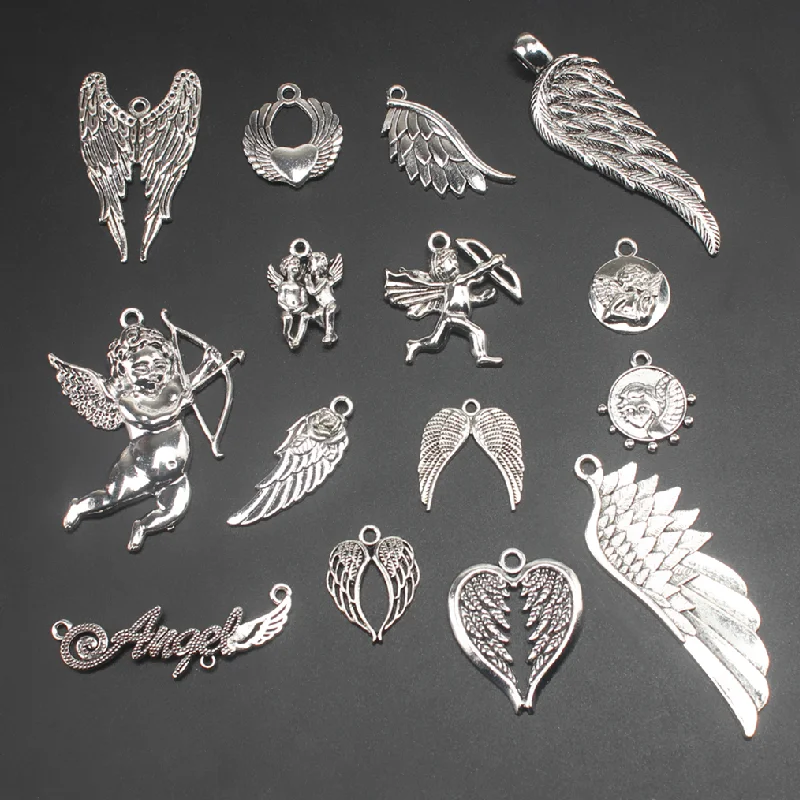 Mix Retro Silver Plated Angel Wings Cupid Alloy Pendant DIY Charms Jewelry Crafts Metal Accessories M1605