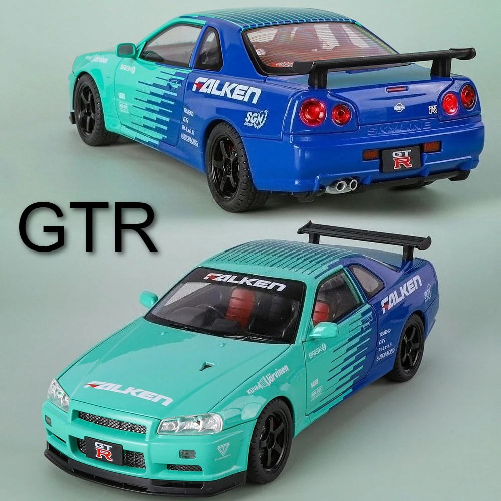 

Large 1:18 GTR Skyline Car Alloy Toys Diecast Model Wheel Pull Back with Light Sound Miniature Sports Car for Kids Birthday Gift