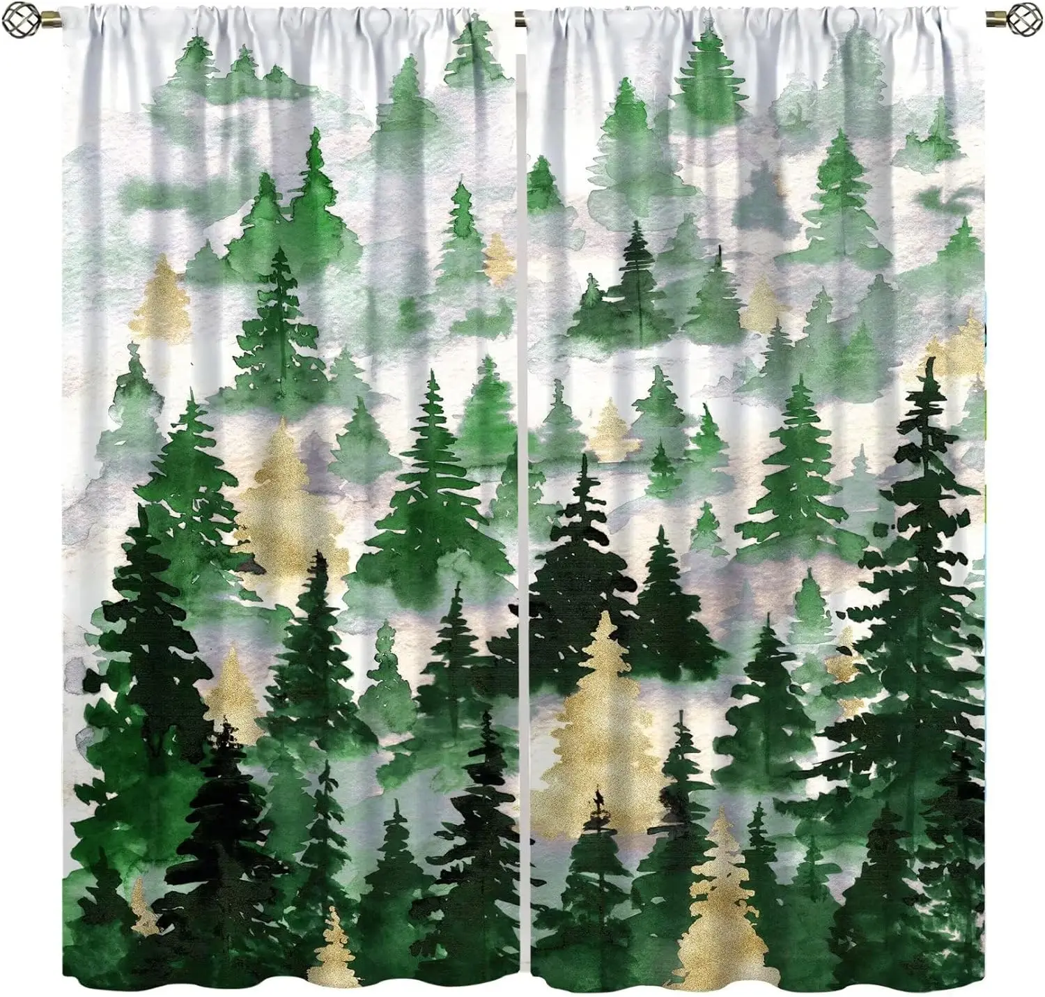 Country Forest Curtain Wild Animal Bear Deer fox Wolf Country Printed Curtain Semi-blackout Curtain Bedroom Living Room 2Panels