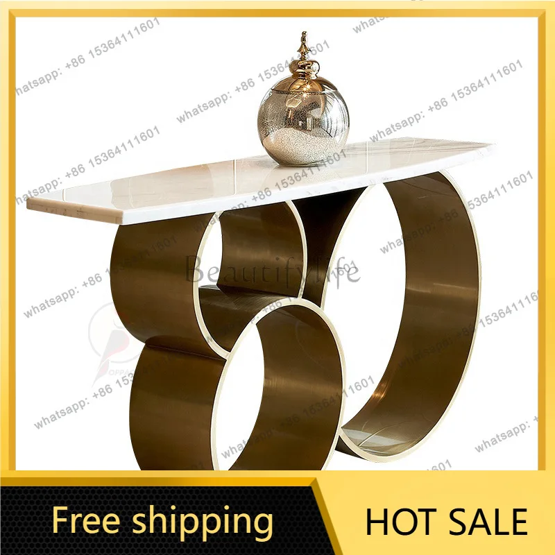 LS light luxury modern stainless steel marble against the wall feng shui porch partition strip case sofa back few