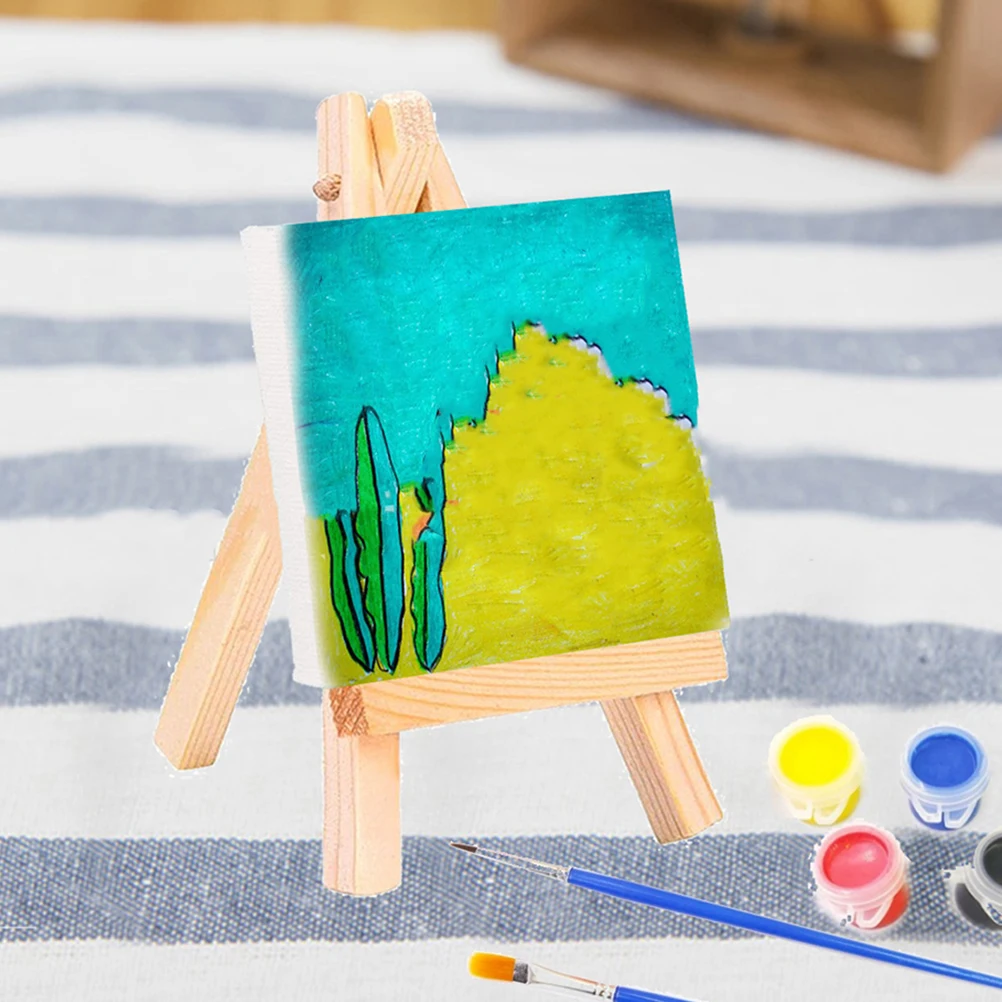 

6 Sets Mini Easels 7x12 5 Inch Stands Blank Canvases Oil Painting Tools Crafted DIY Supplies Wooden Triangle Structure Art