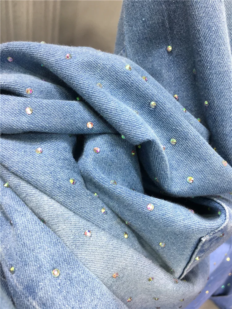 Europäische Waren schwere Stickerei heißer Bohr mantel Damen Denim blau locker sitzendes mittellanges Hemd Herbst neue schlanke Strickjacke