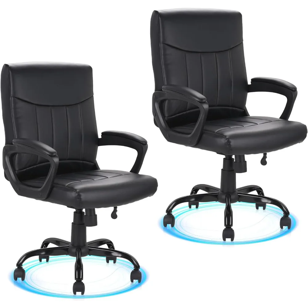 

Leather Office Executive Chair with Lumbar Support and Padded Armrestes, Swivel Rolling Ergonomic Mid Back Computer Task Desk C