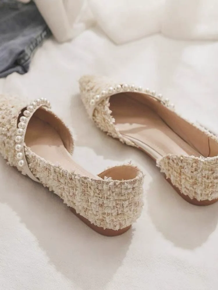 2025 Spring/summer New Shallow Mouth Pointed Flat Bottom Side Empty Fairy Single Shoes Gentle Temperament Single Shoes For Women
