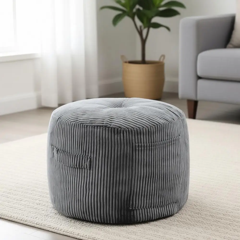 Gray Round Ottoman with Storage, Corduroy Upholstery, Perfect for Living Room (20 D x 20 W x 15 H)