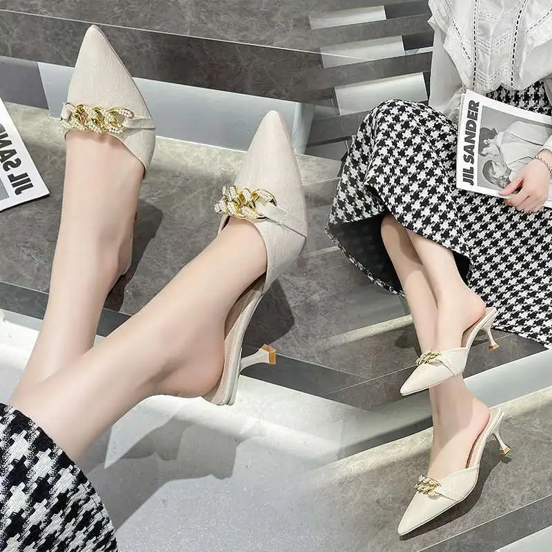 Fashion Temperament Woman Shoes 2025summer New Pointed Heels Simple Versatile Women's Sandals Anti Slip Women Slippers Босоножки