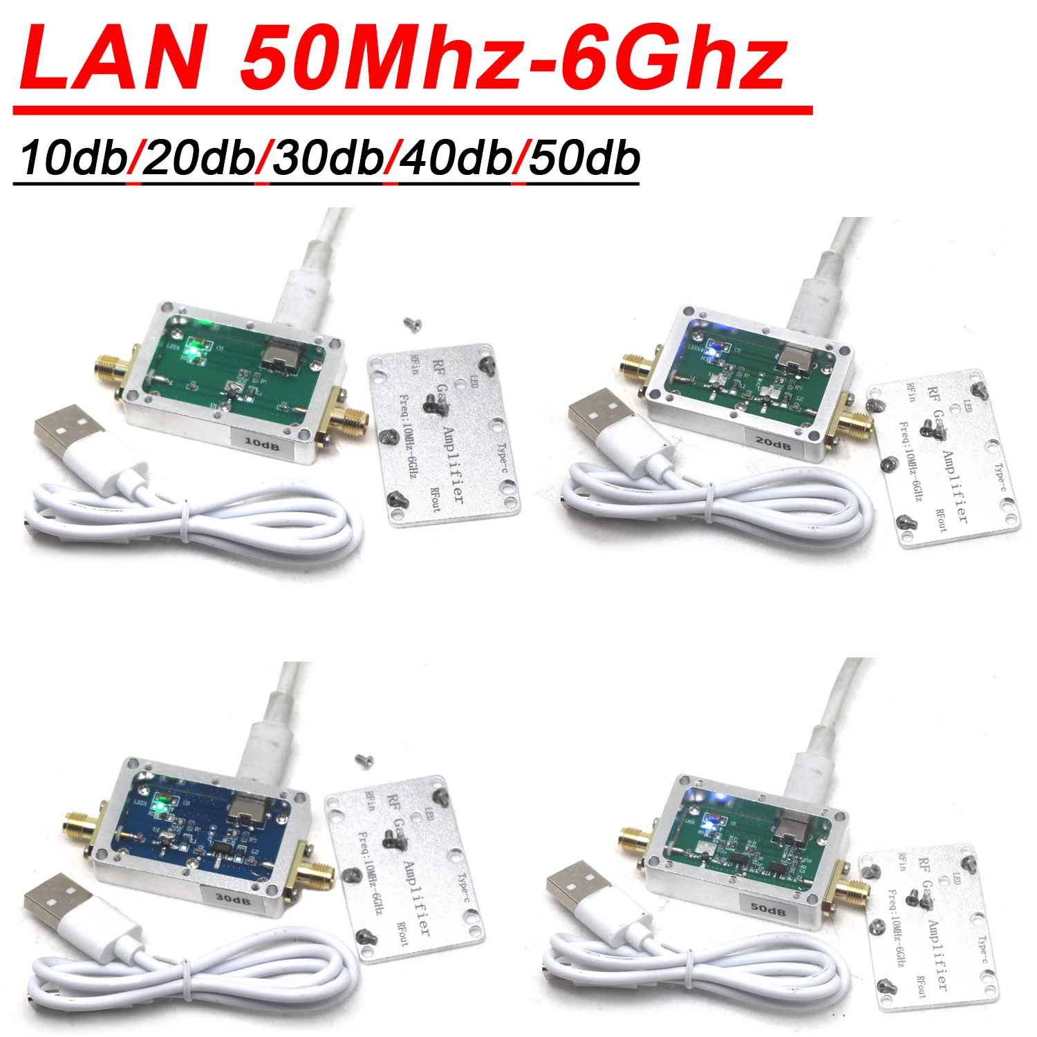 TYPE-C LNA 10M-6G 20db 30db 40db 50db Gain High Flatness RF Low Noise Amplifier Drive Signal 433M 868M 1.5G 2.4G 5.8G Receiver