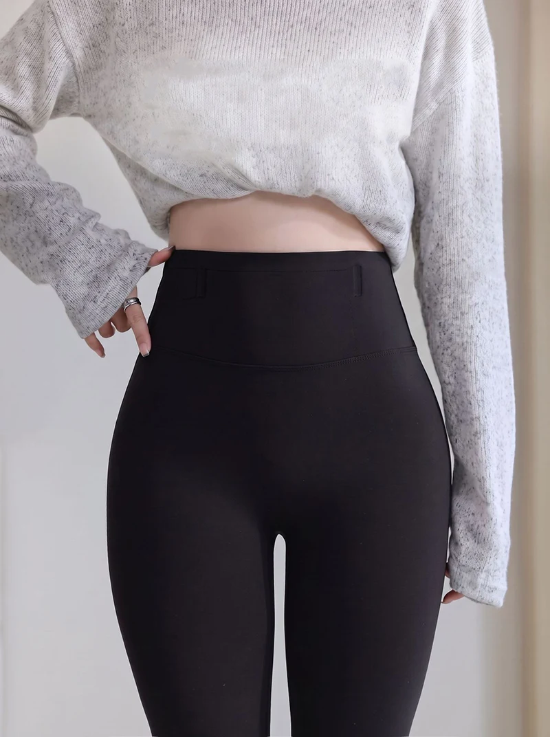 BIVIGAOS Autumn Fish Bone Waist Brushed Inside Sharkskin Leggings Women Light Fleece Tight Fit Slimming Sport Yoga Base Leggings