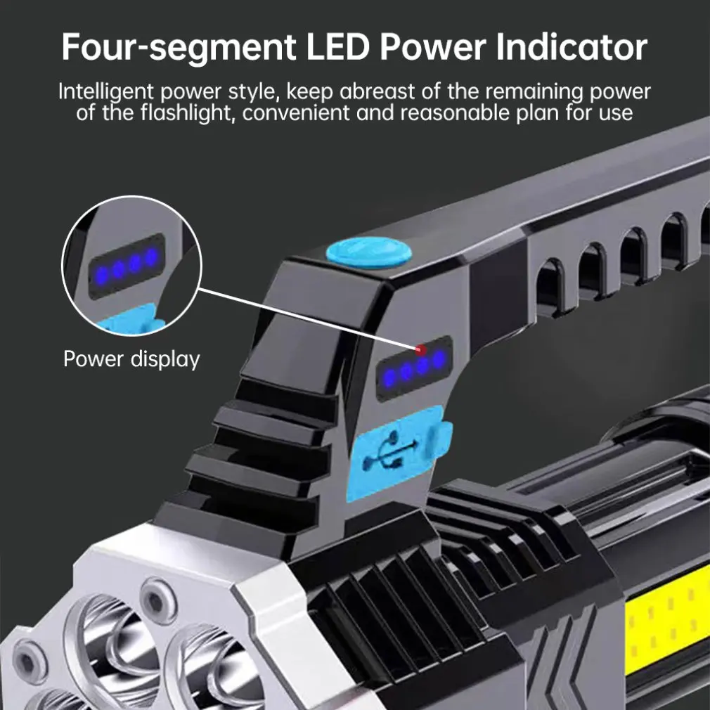 Linterna LED Solar de alta potencia, reflectores de mano para exteriores, Camping, senderismo, emergencias, linterna recargable por USB