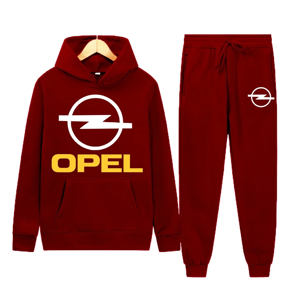 Men's Women 2Pcs Sets Fleece Sweatshirt Hoodies Pants OPEL Car Male Sportswear Tracksuits Unisex Ensemble Homme