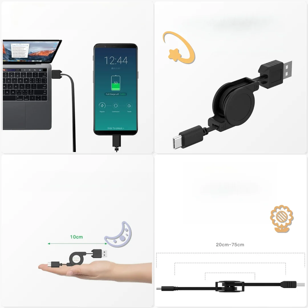 Spring USB C Fast Charging Cable Phone Car Sync Cord Durable High Speed Data Transfer Airport Pickup Wait Charge