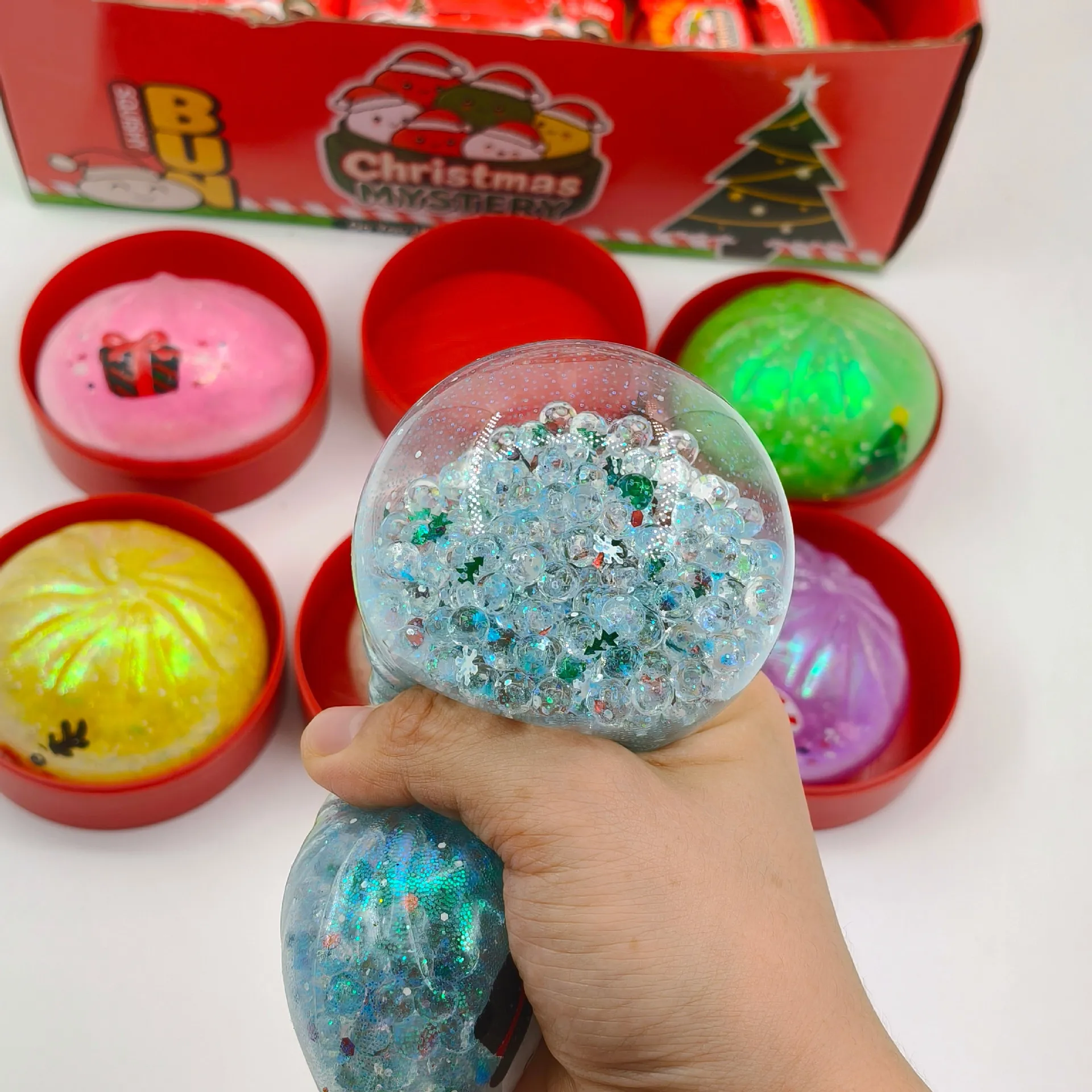 Squishy 8.5CM New Christmas Burst Bead Bun with Steamer Expression Stress Relief Squeeze Fidget Decompression Toy