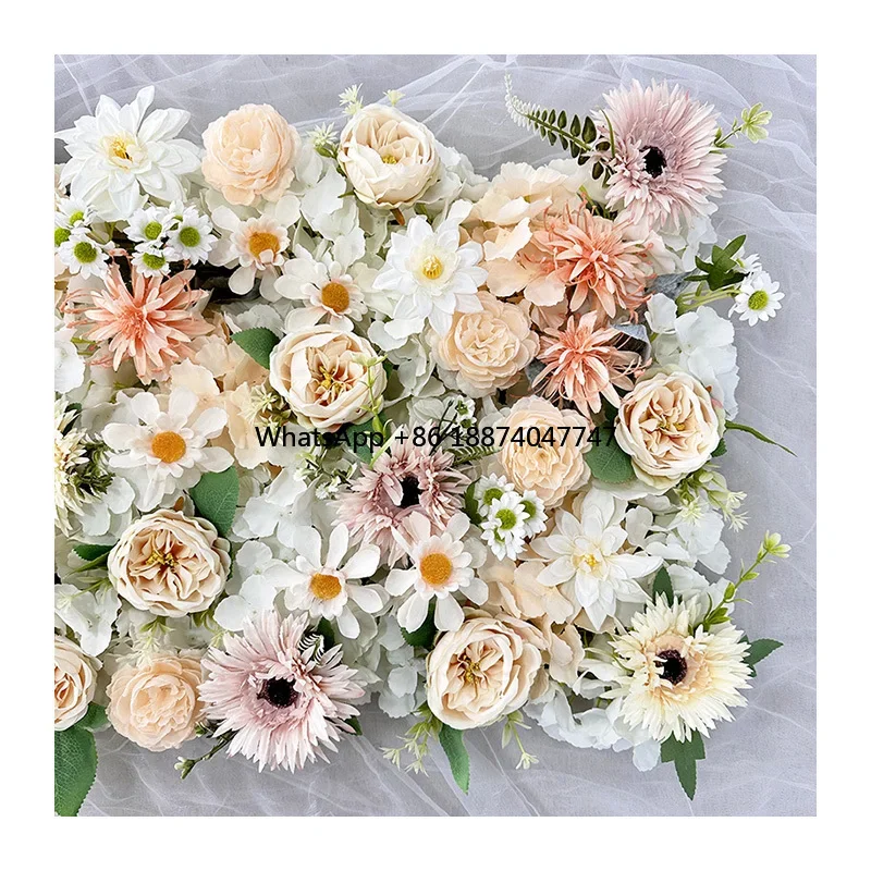 

Beautiful artificial chrysanthemum flower row champagne color customizable artificial flower wall cheap wholesale