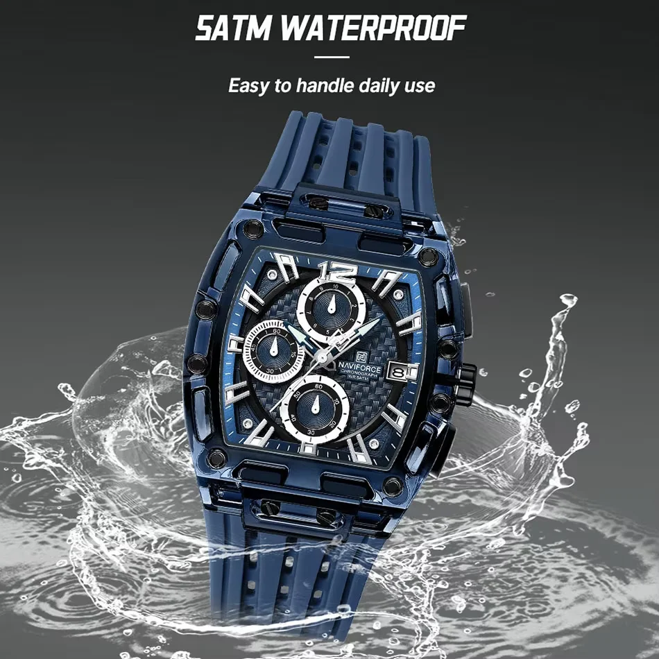 NAVIFORCE Fashion Men Watch Quartz Chronograph  Clock 3ATM Waterproof Silicone Band Sports Casual Date Display Male Wristwatches