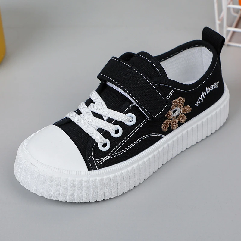 Children\'s Canvas Shoes Spring Autumn White Embroidery Cartoon Boys and Girls Single Shoes Pink Soft Non-slip Kids Casual Shoes