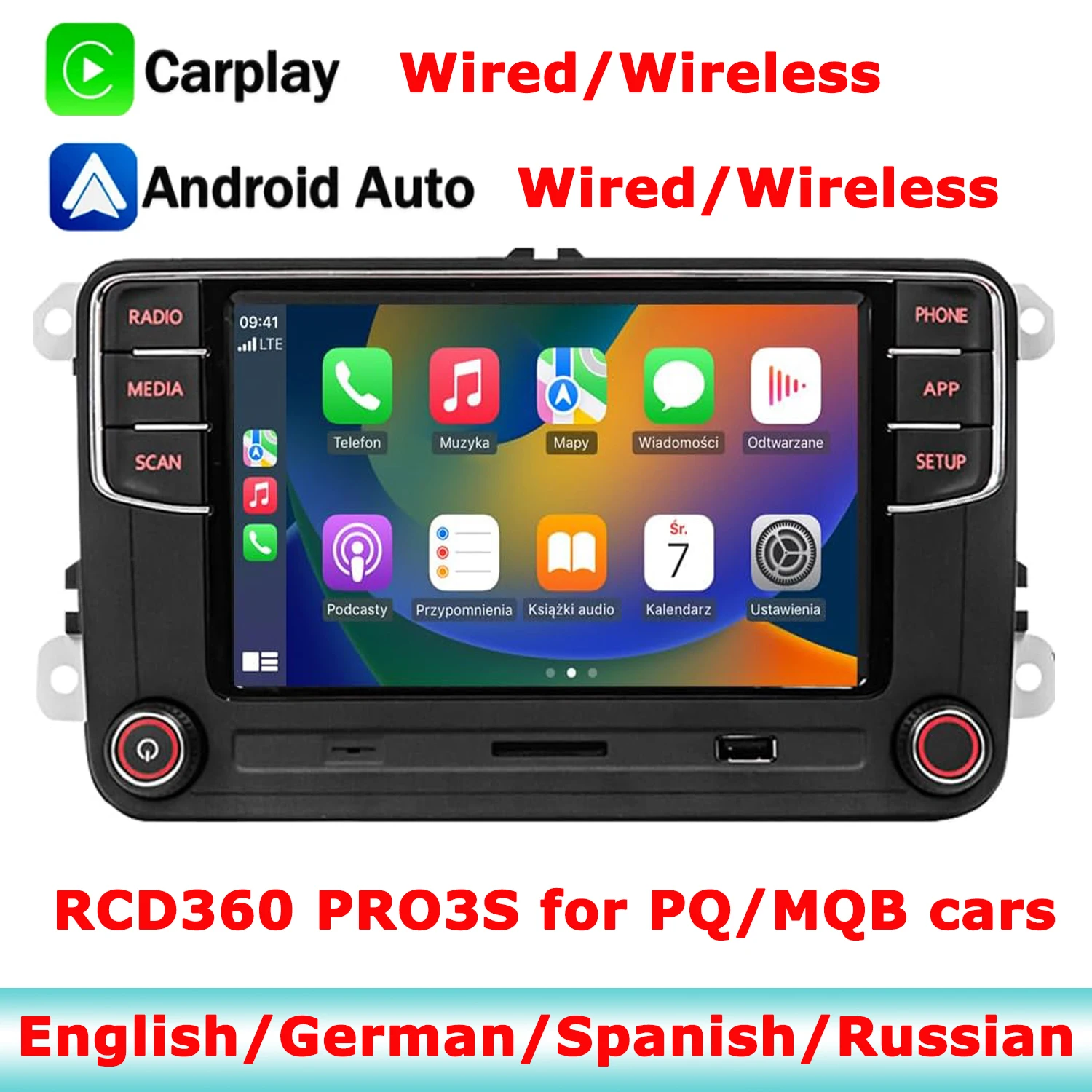 SCUMAXCON Wireless Carplay Androidauto RCD360 PRO3S PRO3S Car Stereo RCD330 BT RVC USB for VW Golf 5 6 Passat Jetta Polo EOS