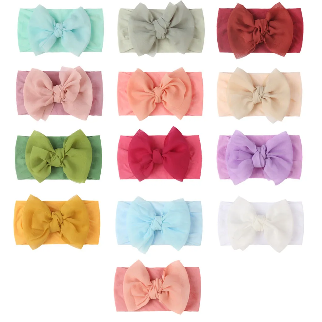 Solid Turban Nylon Headband High Elastic Bow Top Knot Headwrap for Baby Girls Toddler Hair Bands Fashion Kids Hair Accessories