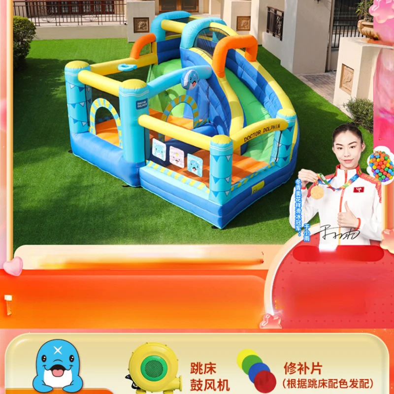 

Dolphin Inflatable Castle Indoor and Outdoor Small Trampoline Slide Trampoline Kindergarten Toys