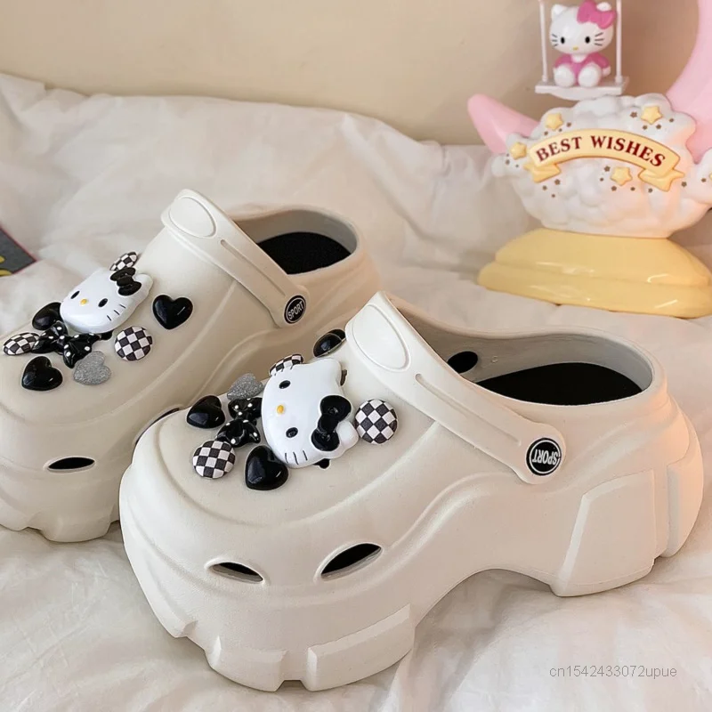 Sanrio Hello Kitty Platform Shoes Women Luxury Design Hole Shoe Cartoon Accessories Fashion Slippers Y2k New High Heel Sandals