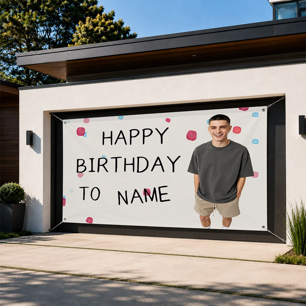 Custom Photo/Text Birthday Banner Flag Tapestry Suitable For Room Party Garage Decor Durable Polyester 4 Eyelets Indoor Outdoor
