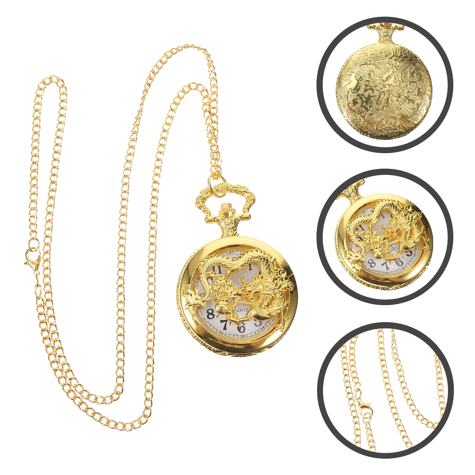 Alloy Hollow Embossed Dragon Vintage Pocket Watch Retro Style Durable Watch for Men Women Pocket Watches