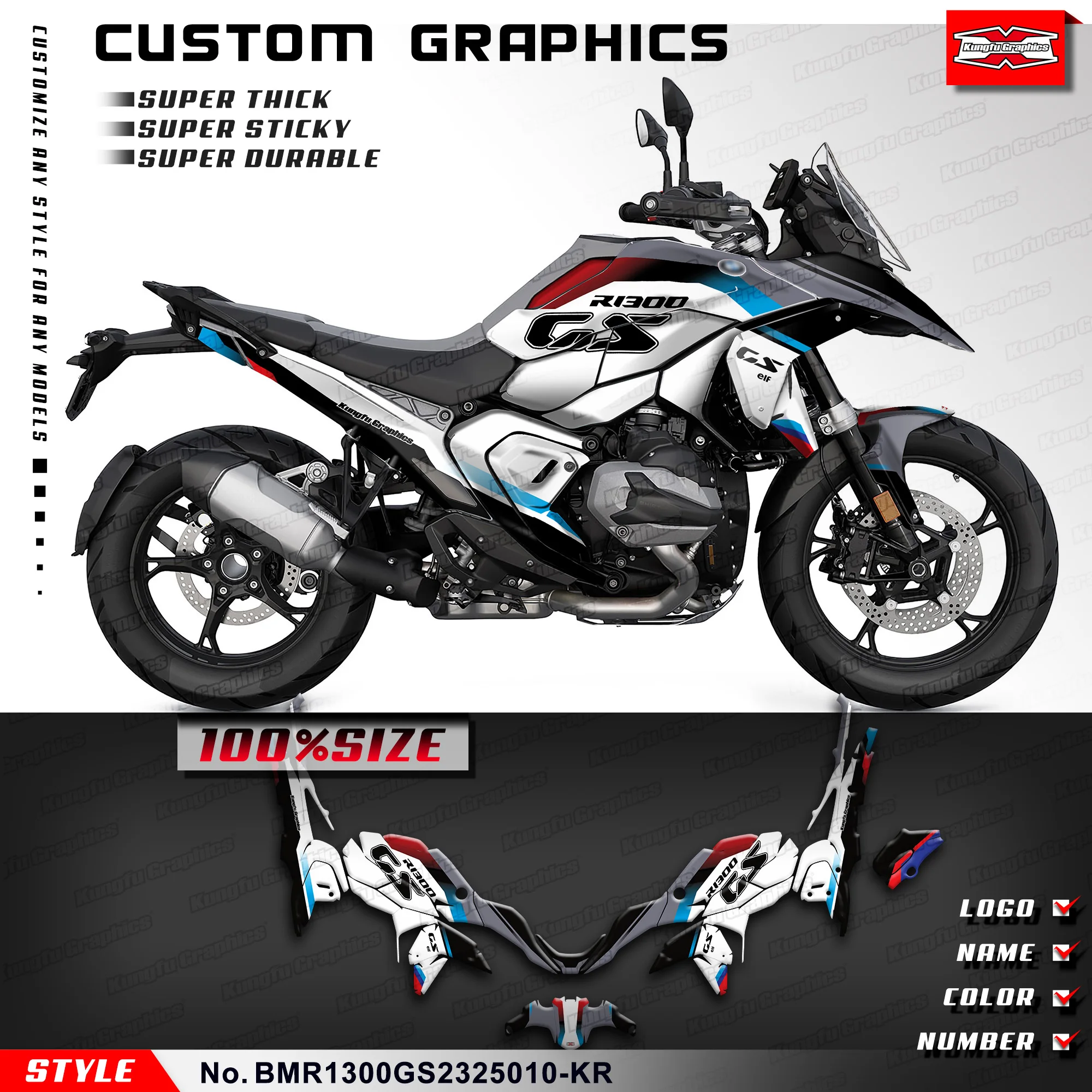 

KUNGFU GRAPHICS Motorcycle Graphics Wrap Design for R1300GS R 1300 GS 2023 2024 2025, Accessories, BMR1300GS2325010-KR