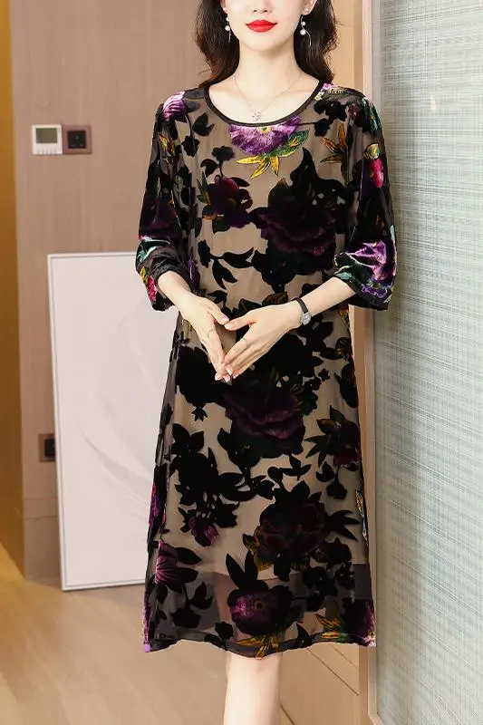 2023 Silk Dress Summer Mother High-End Fashion Half Sleeve Temperament Printed Women Elegant Dresses Large Size 5XL Vestido