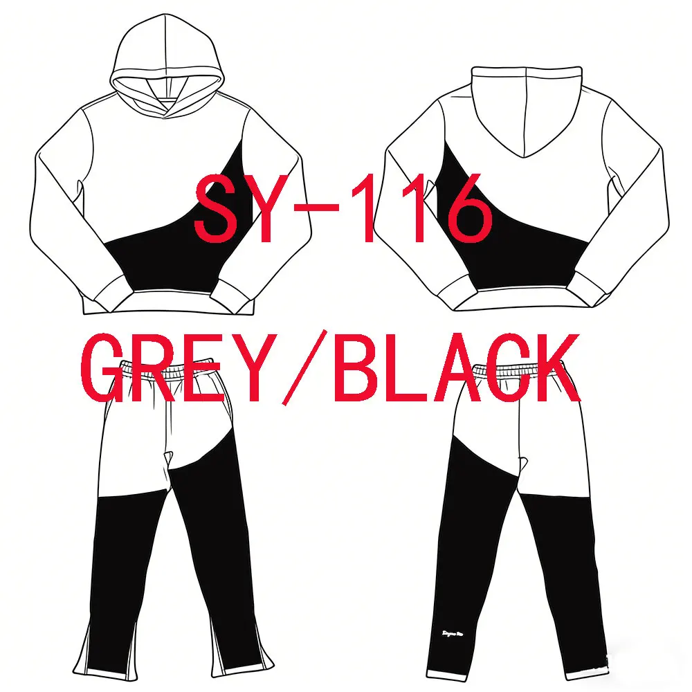 SY-116 Jogging Streetwear Hoodies Trousers Set Tracksuit Men Clothing Y2k Cotton Sweatshirts Tops Pants Mens Clothes Black