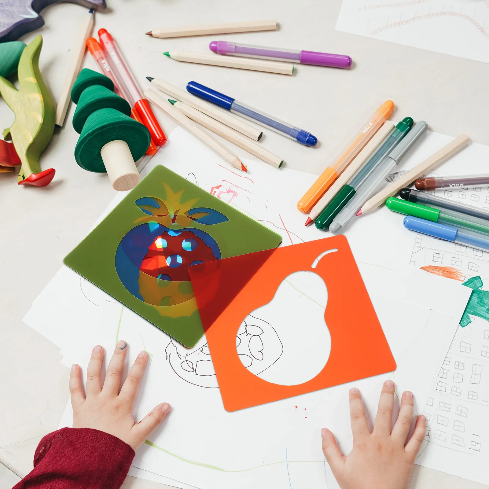 

12 pcs Drawing Template Plastic Stencils Kids Crafting Templates Fruits Painting Crafts Geometric Shapes Safe Material