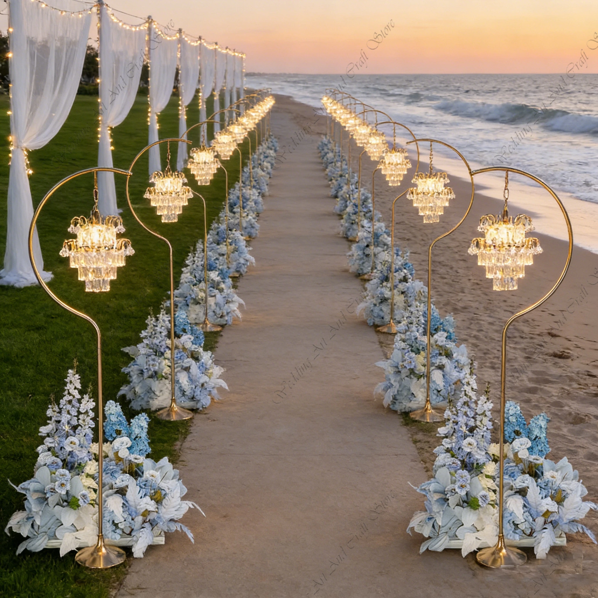 6pcs f30 Wedding Event Decoration Backdrop Gold Metal Crystal Lantern Road Lead Lights Warm White Rotation Pathway Lamp ivy639