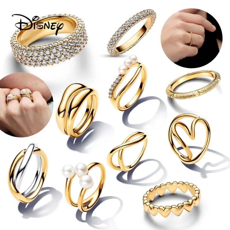 2024 New Disney Organically Shaped Heart Ring, Row Of Hearts, Timeless Pavé Triple-row Ring, Fit Women's Birthday Jewelry Gifts