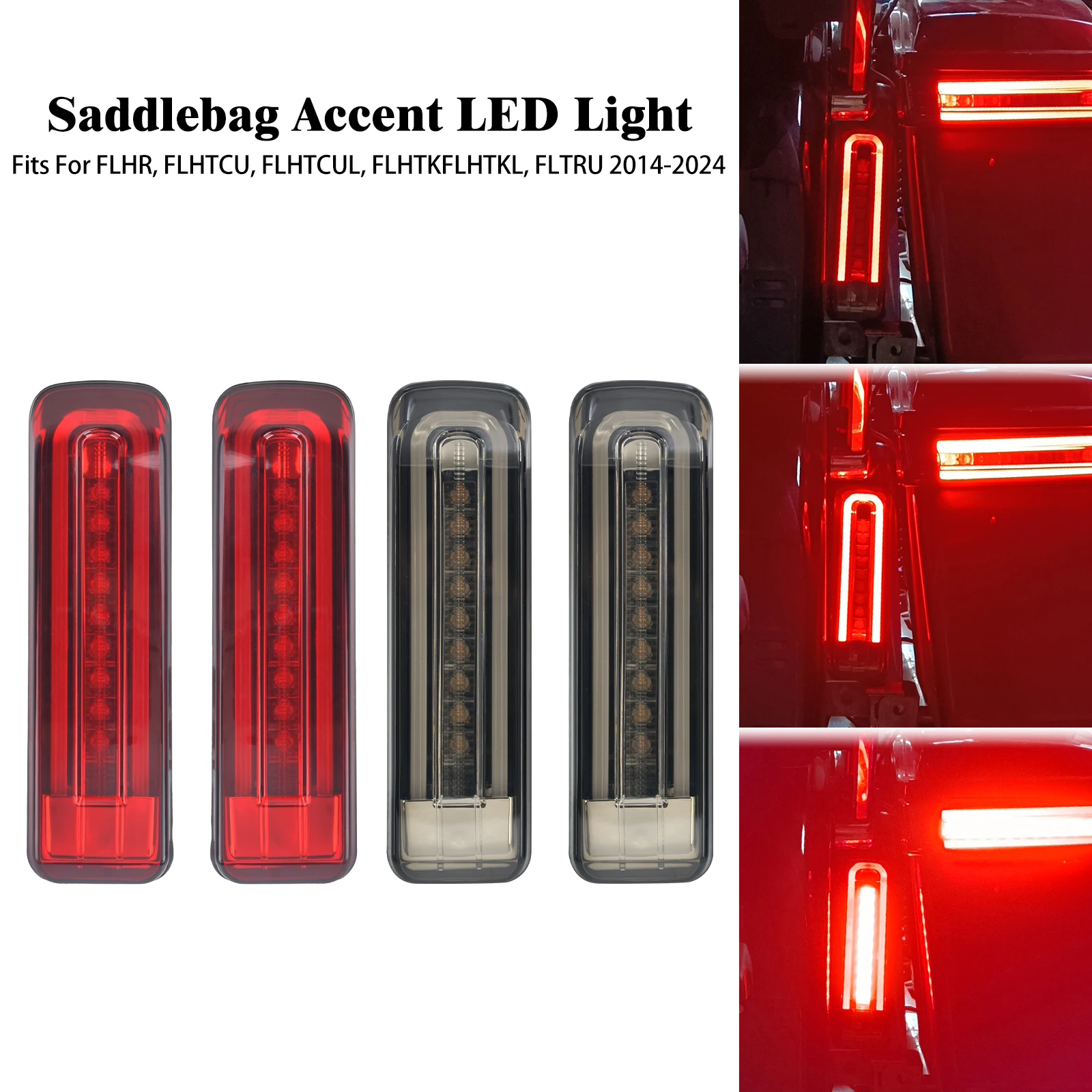 Motorcycle Rear Filler LED Light Fender Insert Lamp Saddlebag Turn Signal For Harley Touring Street Road Electra Glide FLH 14-Up