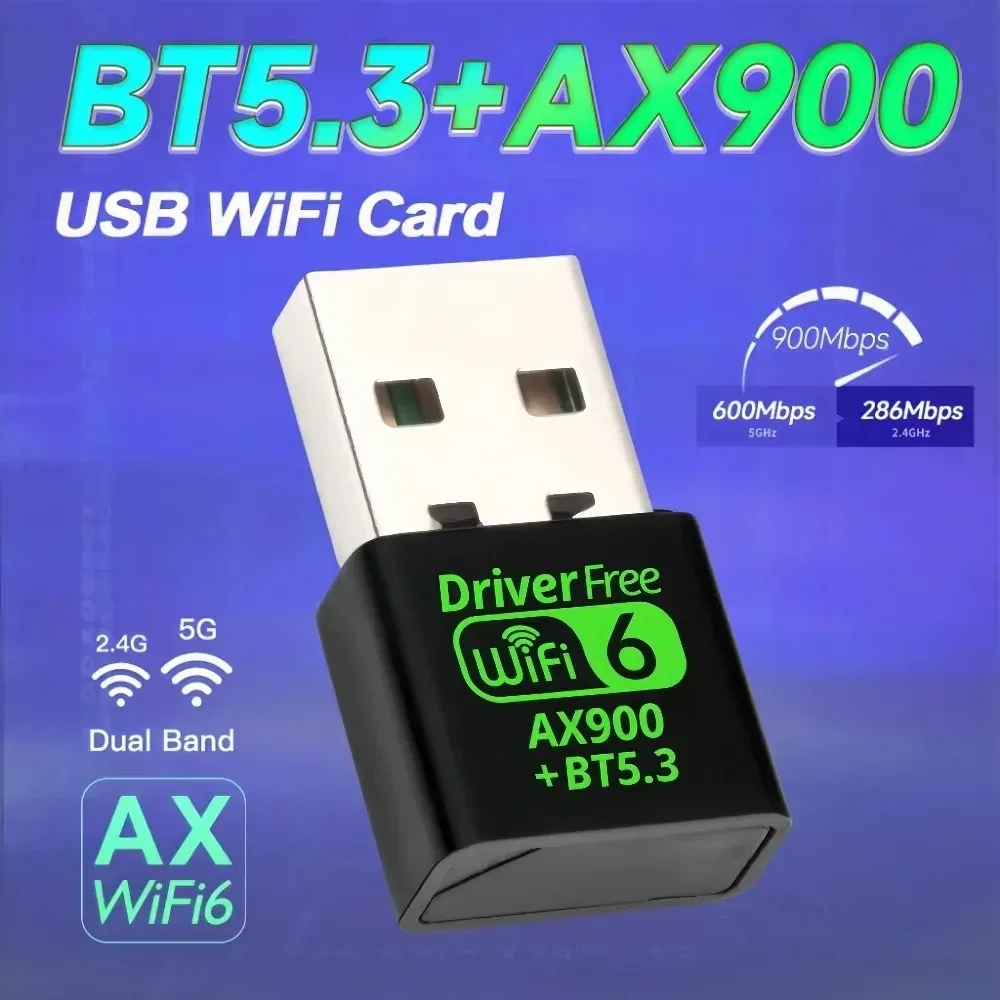 

New 900Mbps WiFI 6 USB Adapter Bluetooth 5.3 Wireless Network Card Dual Band Driver Free USB Dongle for Win 10 11 PC Accessories