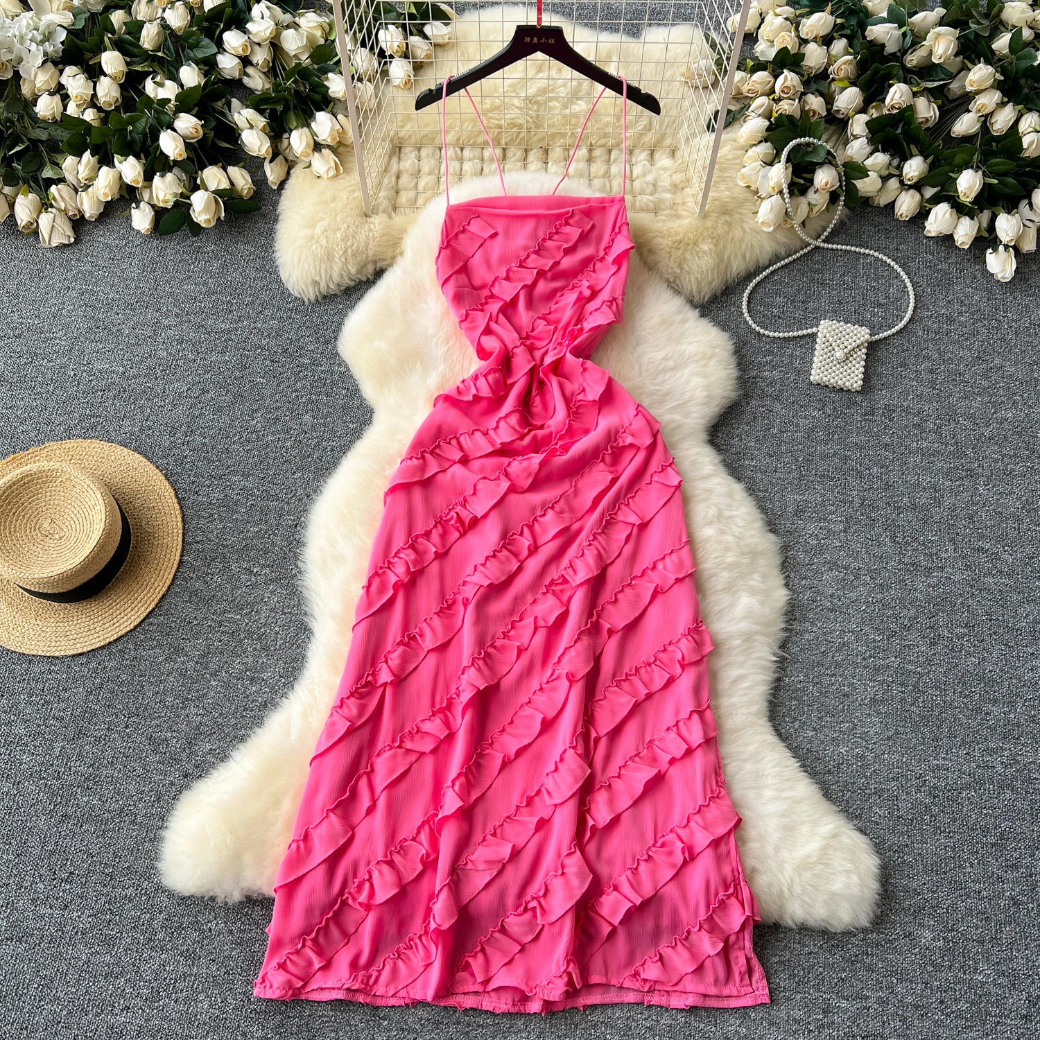 Summer Sheath Long Dress for Women Pink Layered Skinny Cake Dresses Bodycon Spaghetti Strap New In Chic 2024 Layered Sundress